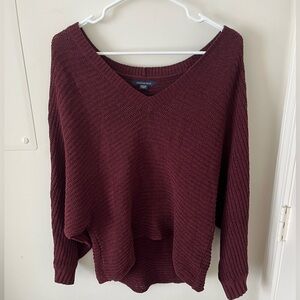 Maroon American Eagle V-Neck Knit Sweater